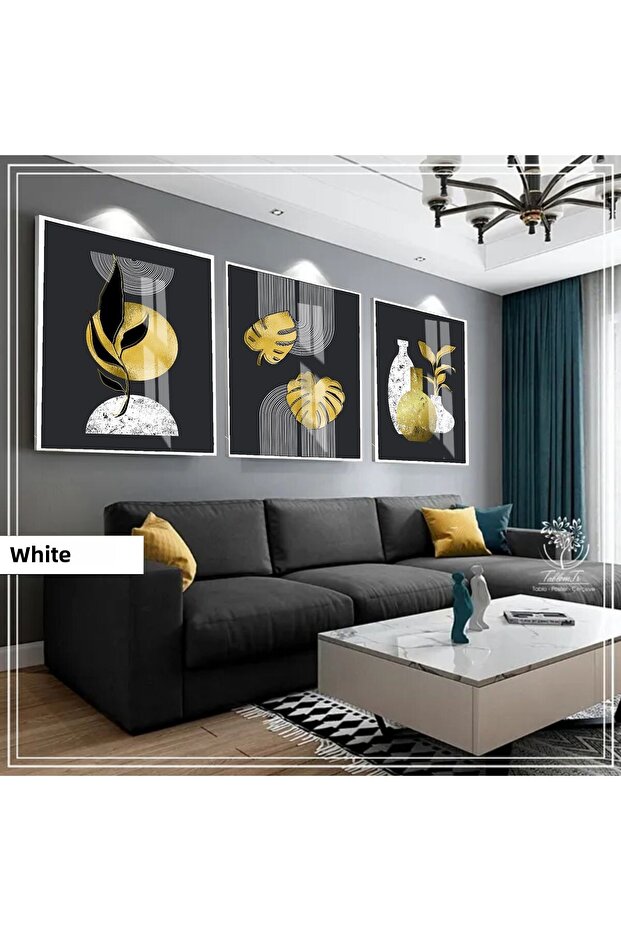 هاريكابيريف | مجموعة BLACK&GOLD LEAFED BOHEM COMBINATION | طاولة زجاجية بإطار 3 قطع عمودية