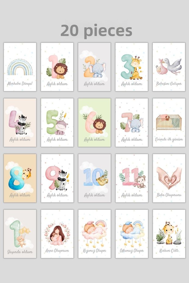 Baby Monthly Memory Cards, 20 Pieces Newborn Concept Photo Shoot Cards Baby Gift Good News Cards