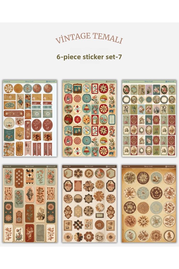 Set of 6 Vintage Themed Stickers – 12X17 cm | For Bullet Journal, Scrapbook, Agenda and Planner