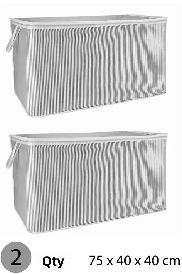 (2 Pcs) Gray Striped Zippered Maxi Size Storage Bag Pillow-Quilt-Clothing Organizer 75*40*40 cm