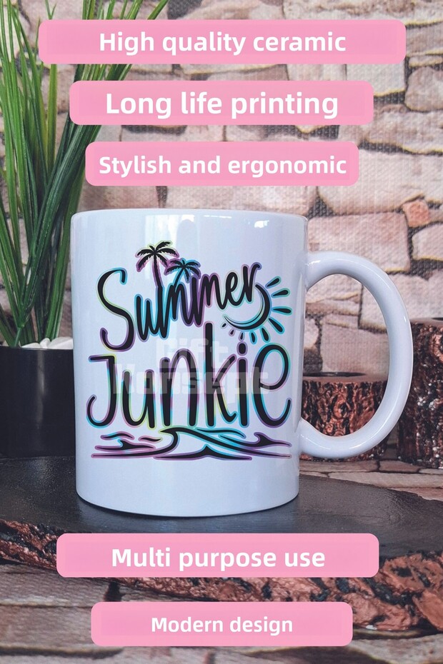 كوب هدية مطبوع عليه Summer Junkie - 2