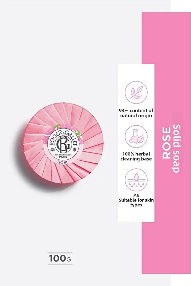 Roger & Gallet Rose Solid Soap 100 g - Herbal Rose Extract & Lasting Natural Fragrance