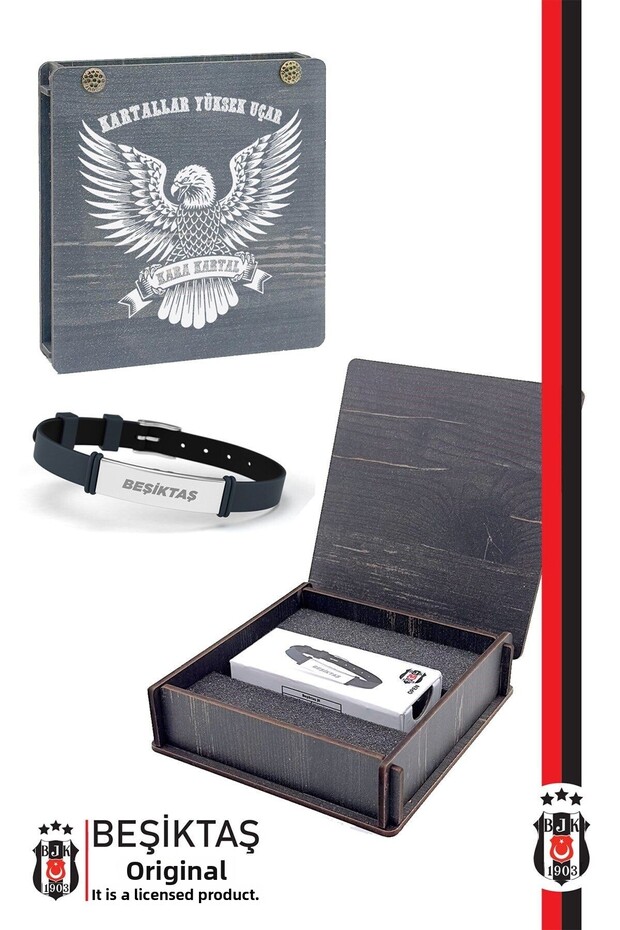 Beşiktaş Licensed Fashion Bracelet - Adjustable and Gift Wooden Box