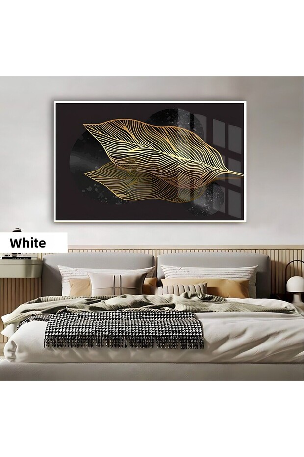 Amazing | Gold Leaf Patterned Bohem Model | Framed Tempered Glass Table Single Horizontal
