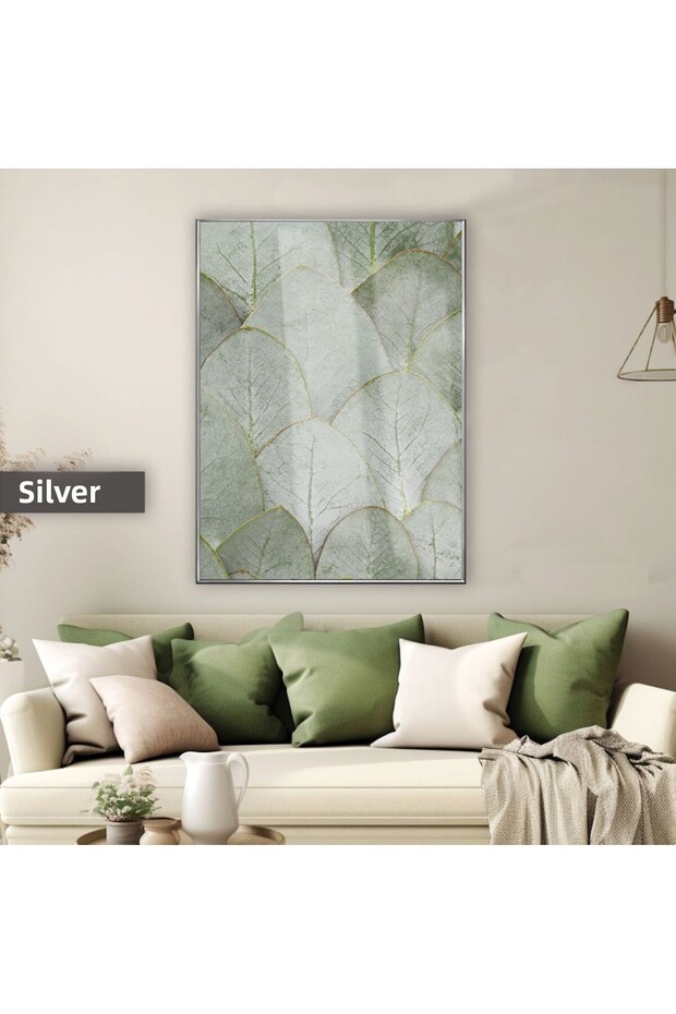 Amazing | Green Eucalyptus Pattern Elegant Model | Framed Tempered Glass Table Single Vertical