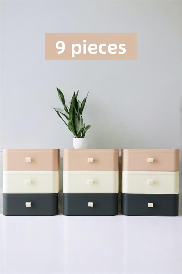 Mix Color 9Pcs Drawer Jewelry Box Makeup Cosmetic Organizer with Drawers Office Desk Organizer