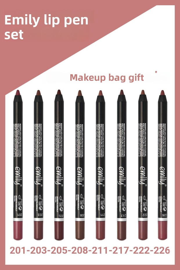 Emily Lip Liner Set of 8 and Gift Makeup Bag