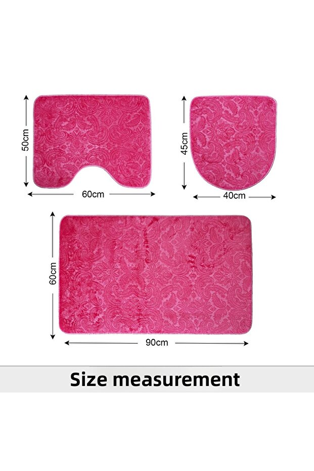Luvora Fuchsia Patterned Non-Slip Based Machine Washable Soft 3-Piece Bathroom Set - 7