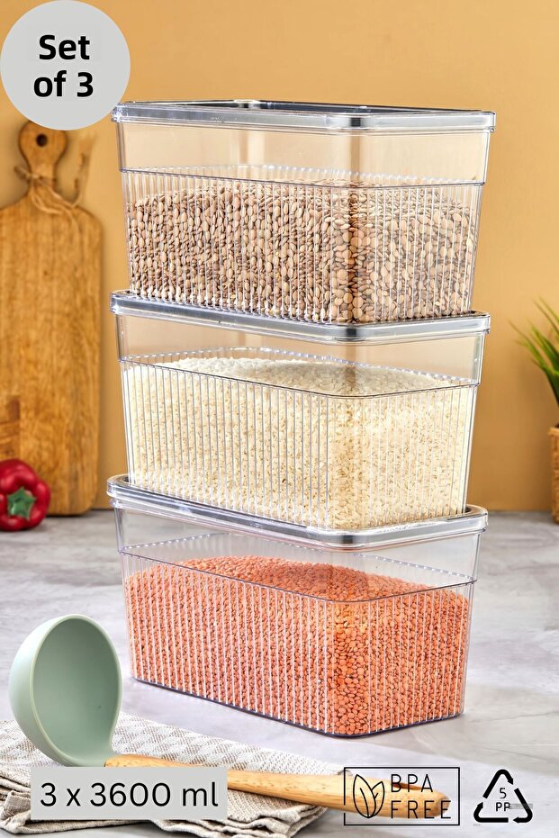 3 Piece Storage Container Set with Gaskets and Leak-Proof Lids – Refrigerator and Dry Food Compatible 3X3600 ml
