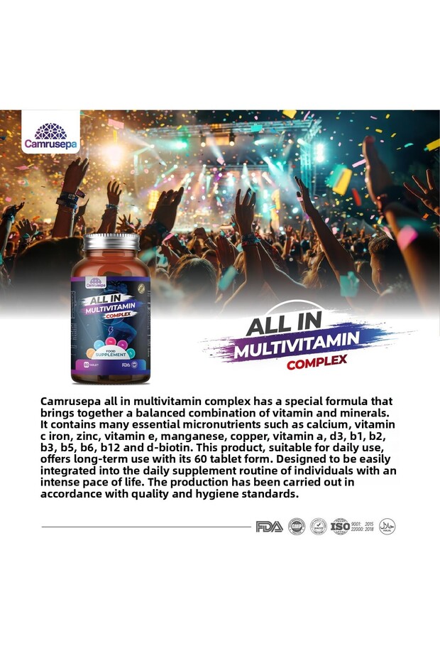 All in Multivitamin Complex (Ca-Fe-Zn-D3-B3-B5-D3-B6-B1-B2-B12-C-E-A-D Biotin) 60 Tablets - 7