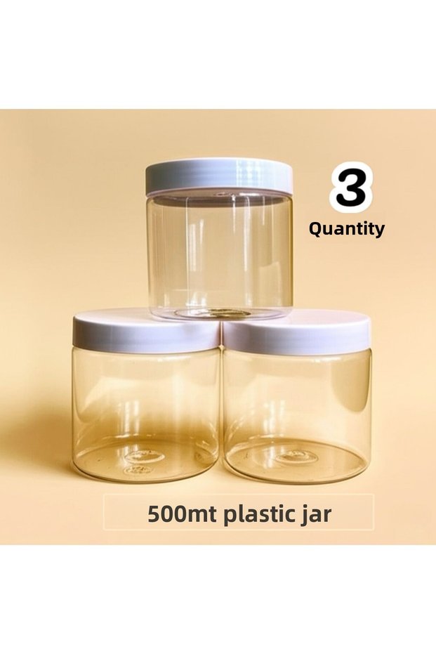 Transparent Glass Look Plastic Organizer Set of 3 Mica Jars Cotton-Ear Cotton