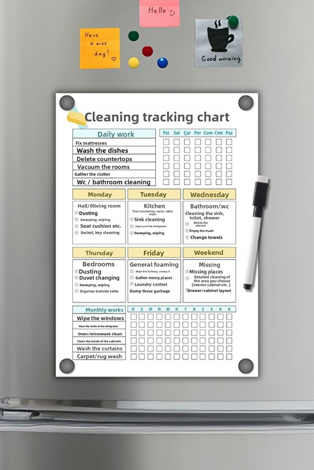 Cleaning Checklist for Home, Daily Cleaning Planner, Fridge Magnet Memo Board