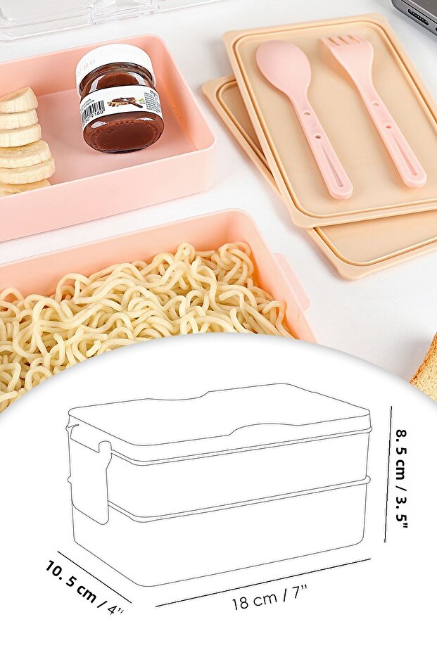 2 Layer Ziplock Lunch Box - Lunch Box with Self-Fork Spoon Lunch Box Storage Container Pink - 6