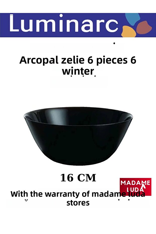 Arcopal Zelie Black 16 Cm. 6 Soup & Salad & Fruit Bowls for 6 People