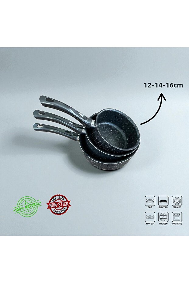 Set of 3 Granite Sauce Bowl and Milk Bowl | 12-14-16cm | Fireproof Non-Stick | Dowry Holder - Induction Compatible