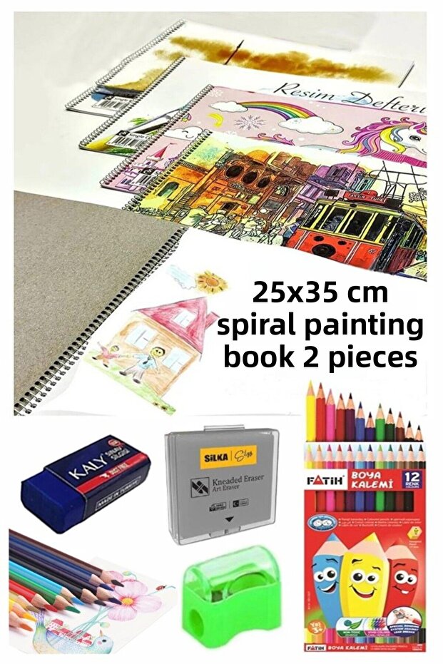 12 لونًا فاتح دايو 25 × 35 سم دفتر رسم سبرالي مع ممحاة عجينة مبراة 15 ورقة صورة D