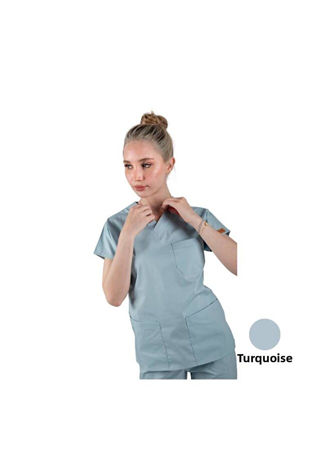 Resistant to Laundry Water Lycra Doctor and Nurse Uniform Unisex Surgical Suit Turquoise | Indanthren.