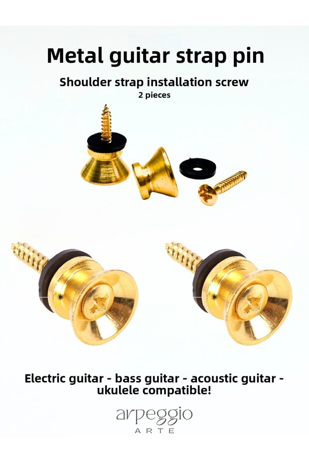 Metal Guitar Strap Pin – Gold Color – 2 Pcs Screws Set – Guitar Strap Mounting Part – Strap Lock