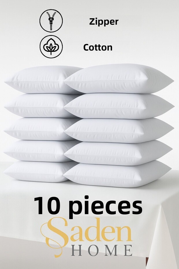 10 Pieces Cotton White Pillow Cover with Zipper, Pillow Inner Lining Set, 50X70 Case