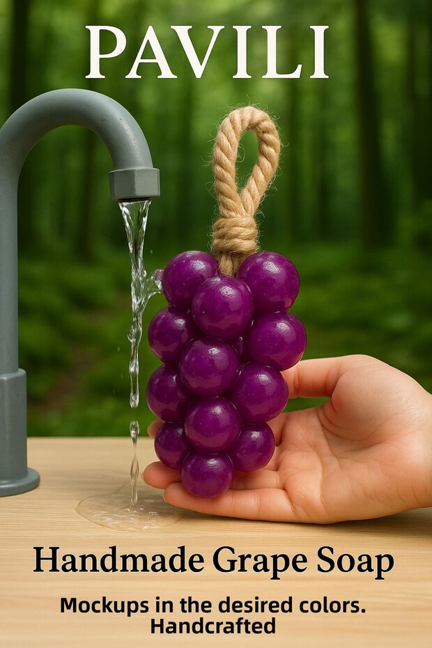 Pavi̇li̇ Set of 3 Handmade Grape Soaps – Natural Hangable Soaps (Color Selection – Gift) - 4