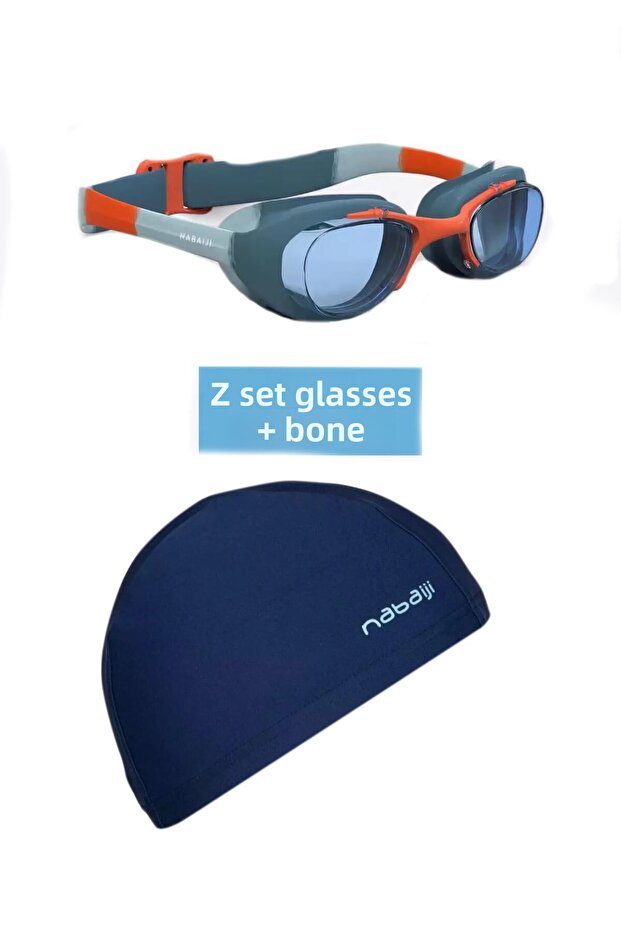Set of 2 Swimming Goggles and Cloth Swimming Cap Sea-Pool Goggles