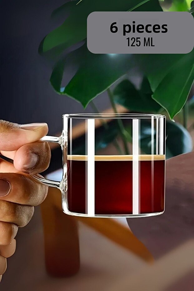6 قطع 125 مل كوب شاي وقهوة إسبريسو مقاوم للحرارة مع مقبض