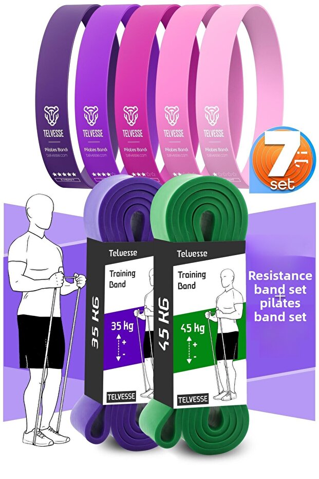 7Li Mega Set 35+45 kg + 5Li Pilates Resistance Band Barre Exercise Rubber Loop Band Pink Tone