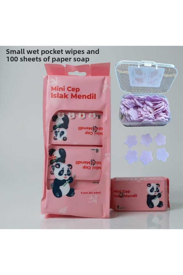 1 Pack of Tiny Wet Pocket Wipes and 100 Tiny Paper Soaps - 1