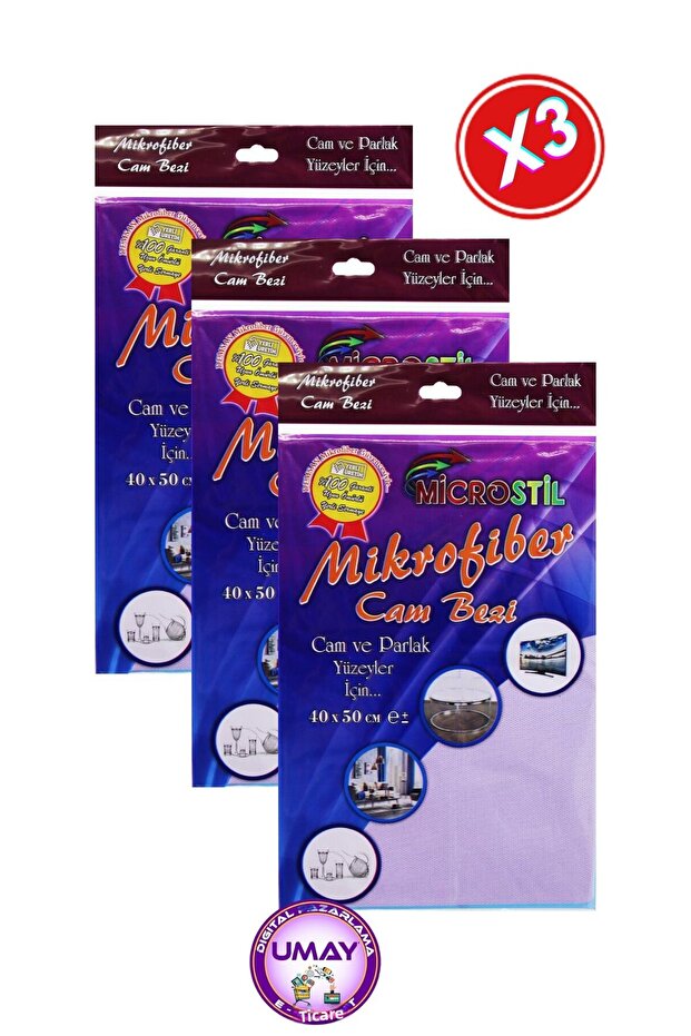 3 Pack Microfiber Glass Cloth, Cleaning, Glass, Car, Kitchen, Fiber Cloth (40X50 cm)