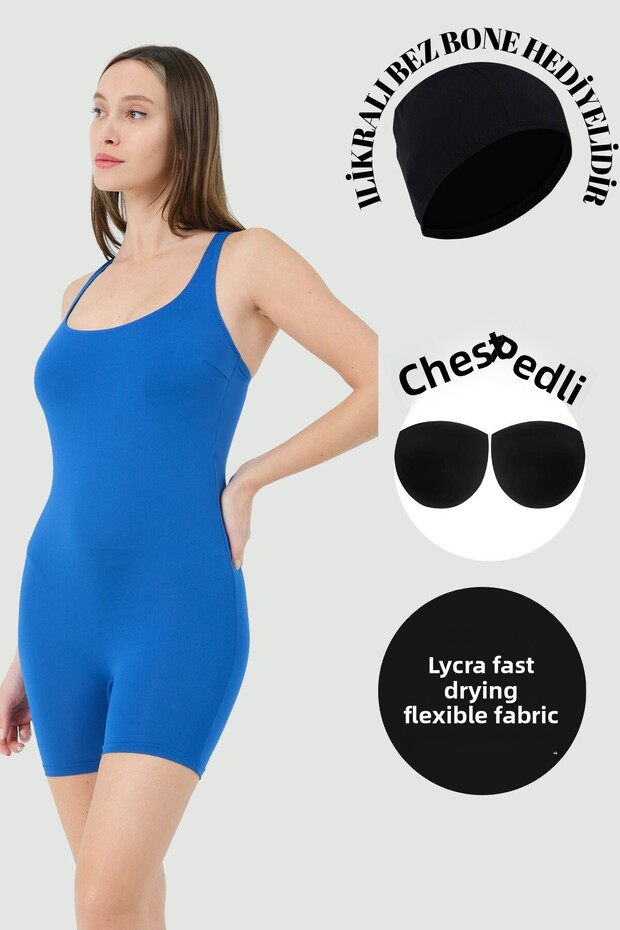 Swimmer Swimsuit Women's Solid Color with Cuffed Shorts Beach Pool Wide Strap