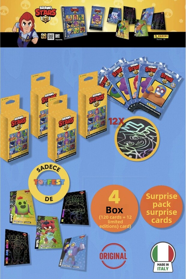 Brawl Stars Panini Official Card Box: 4 Boxes (120 Cards + 12 Limited Edition Cards)