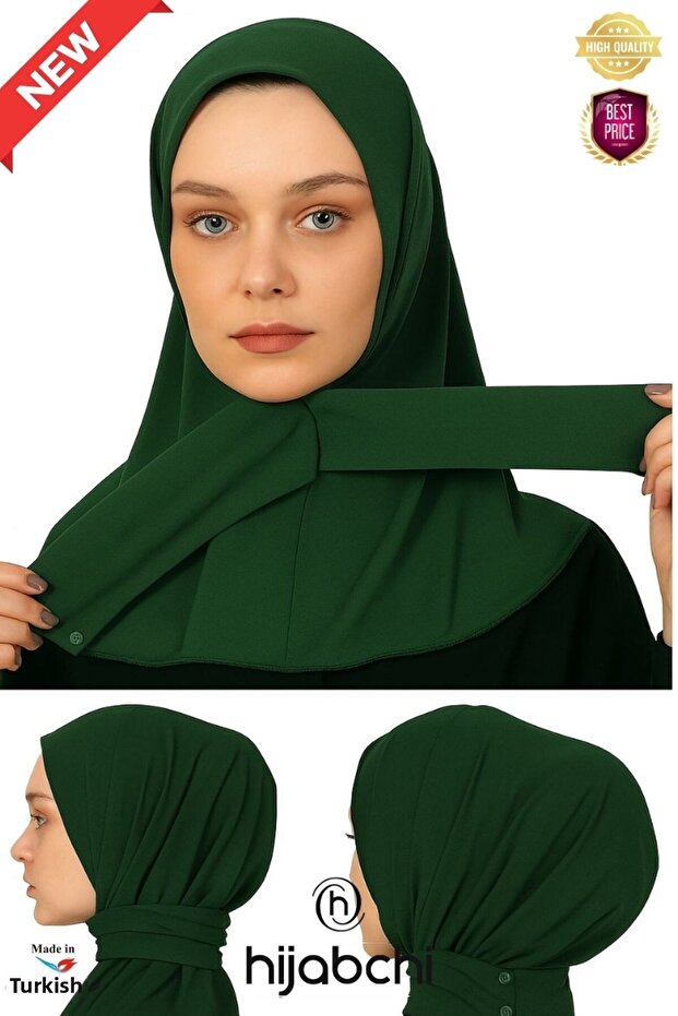 Snap Fastener Sport Hijab - Practical Snap Fastener Headscarf - Pool and Sea Hijab - Emerald