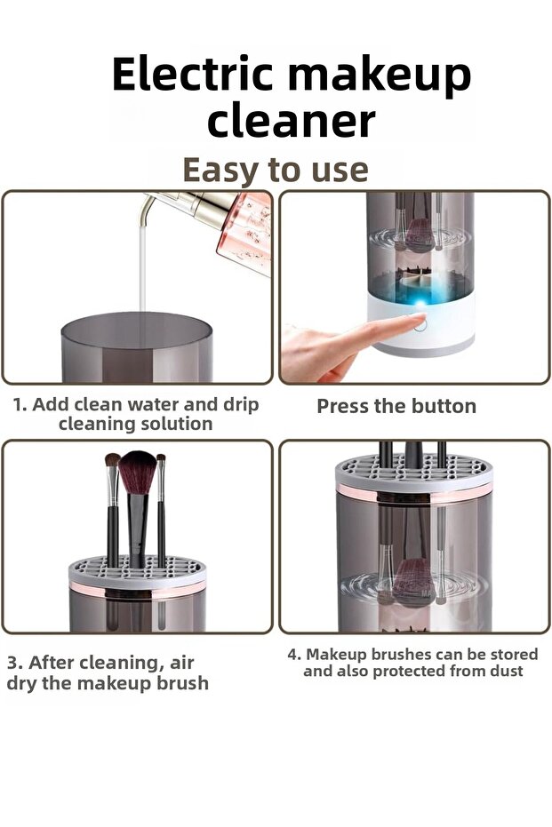 آلة تنظيف فرشاة المكياج الأوتوماتيكية، جهاز كهربائي سريع التجفيف والغسيل عملي - 6