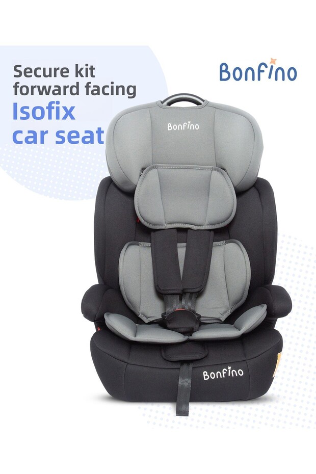 مقعد سيارة Isofix آمن ومواجه للأمام مع نسيج مقاوم للهب، للأطفال من عمر 9 أشهر فما فوق