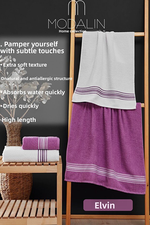 Sada ručníků do koupelny 4 kusy Lila – Bílá Elvin – Měkká textura (70X140X2 /50X90CMX2) - 7