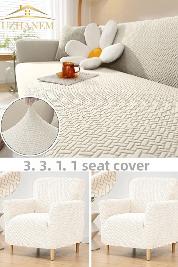 3+3+1+1 Stretch Elastic Flexible Washable Jacquard Sofa Cover Set – Brick Pattern Sofa Cover