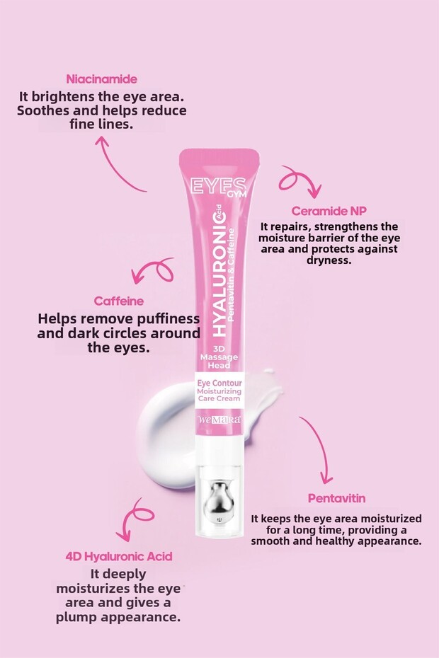 Wemara Hyaluronic Acid & Moisturizing (Pink) Eye Cream with Massage Head 18 ml