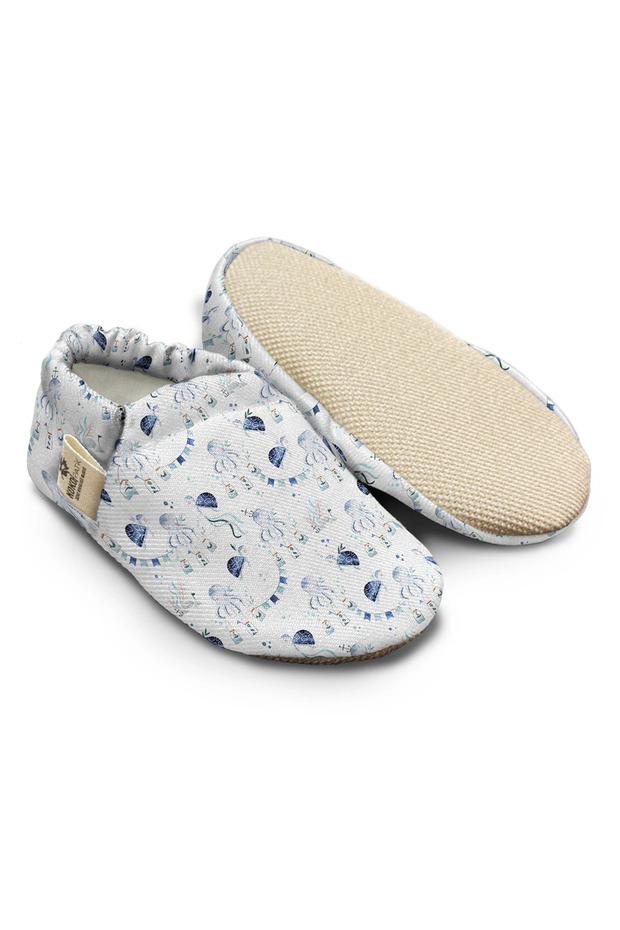 ,Non-Slip Sole,Organic Cotton Home Nursery Booties,Blue Sea Adventure Patterned Booties