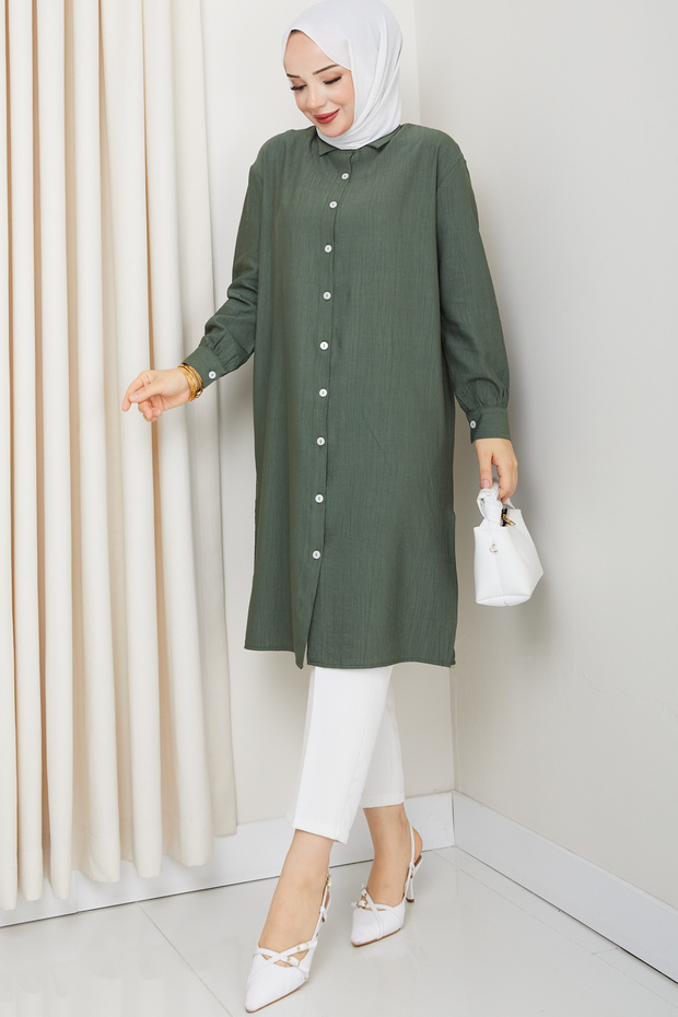 Kadın Önü Düğmeli Basic Tunik - 3
