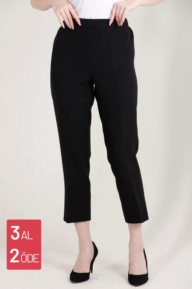Women's Plus Size Carrot Leg Lycra Woven Trousers 3044 Black