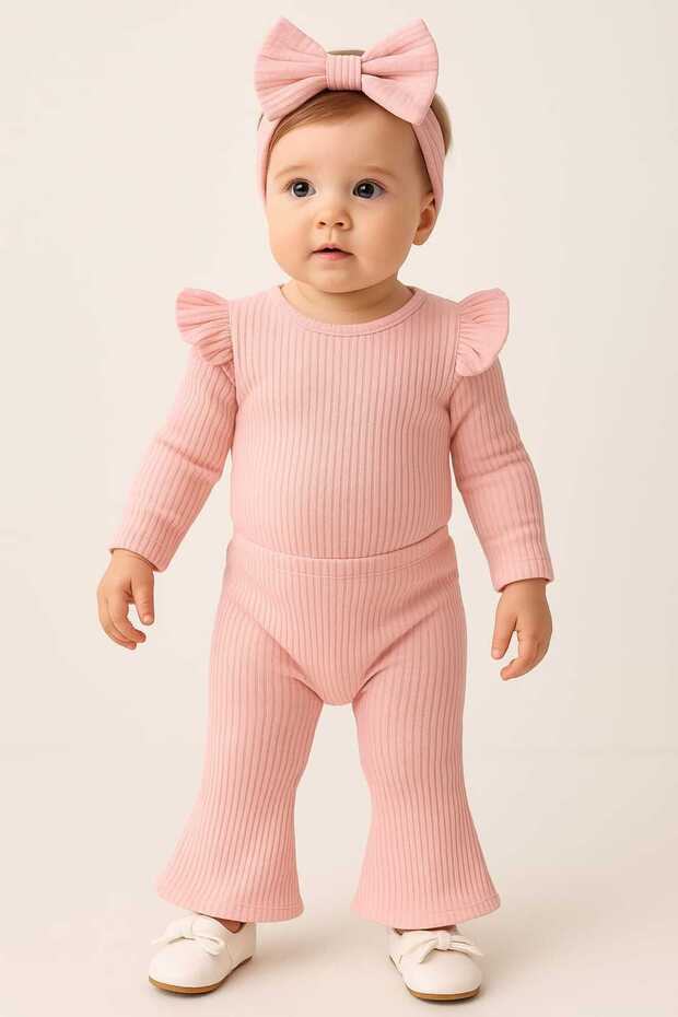 Girl's Corded Top and Bottom Spanish Set Powder 100% Cotton