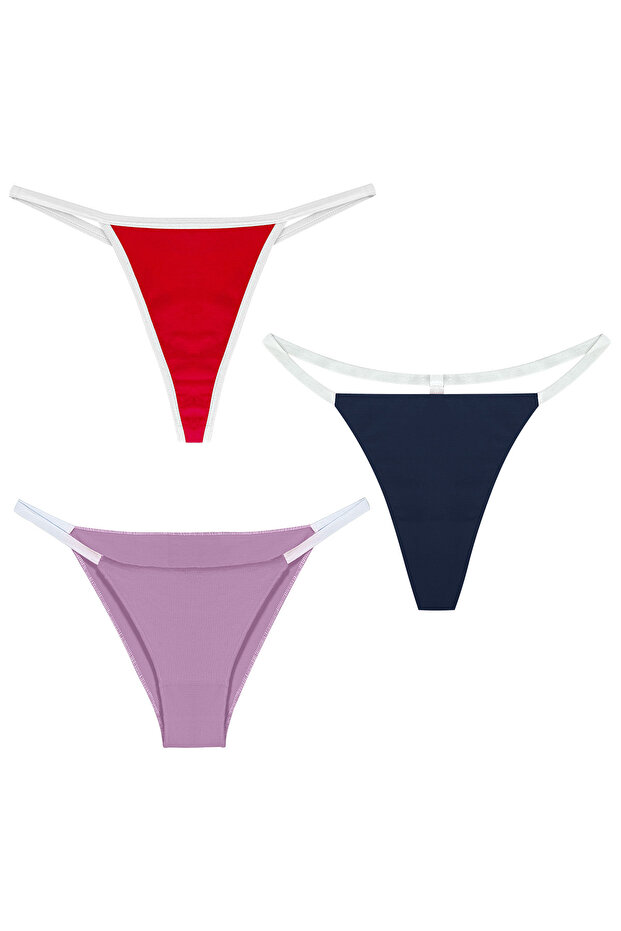Kadın, Pamuklu String Set, (Brazilian, T-Thong, Thong) 3'lü Set, - 1
