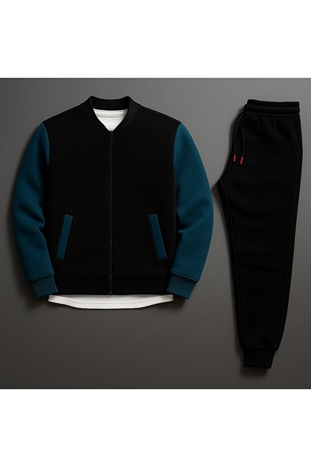 3 Thread Premium New Season Unisex College Jacket-Sweatpants Combination Bottom Top 2-Piece