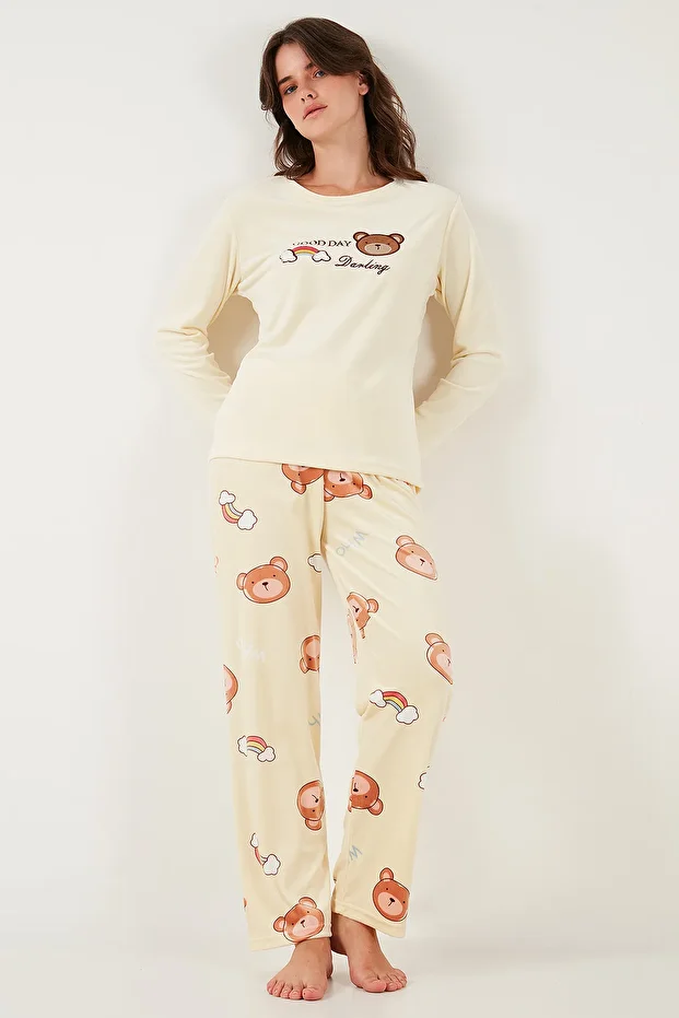 Desenli Regular Fit Bisiklet Yaka Uzun Kollu Pijama Takımı PİJAMA TAKIMI 65713312 - 3