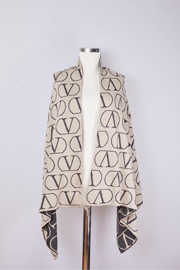 Patterned Double-Sided Knitwear Shawl - 2