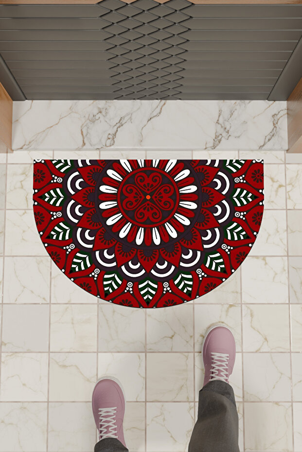 1Modern Digital Doormat Red Mandala Pattern Doormat - Door Front Mat