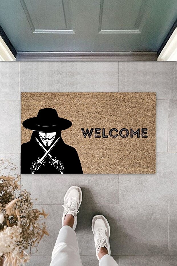 1 سجادة مدخل بتصميم حديث مطبوعة رقميًا باللون البني V For Vendetta - سجادة مدخل