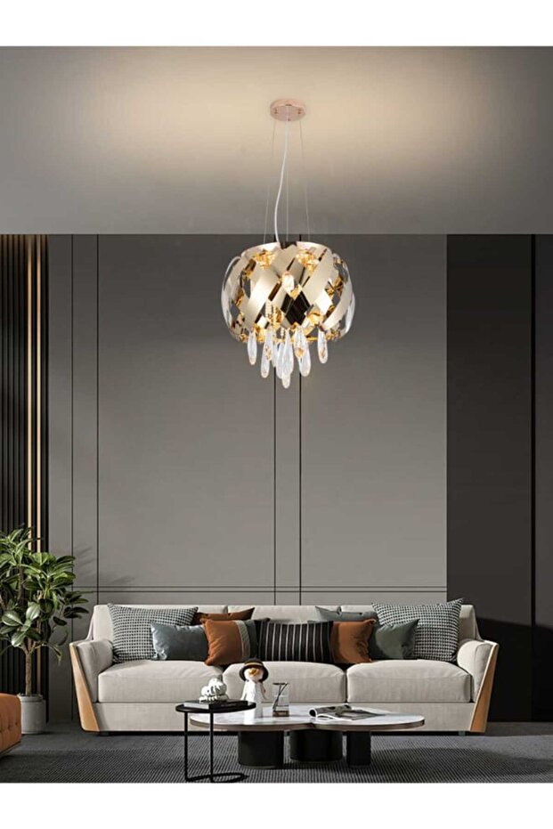 ثريا كريستال أنيقة LED 6202-400 - قوة 60 واط، 3 أوضاع إضاءة، كابل قابل للتعديل بطول 90 سم