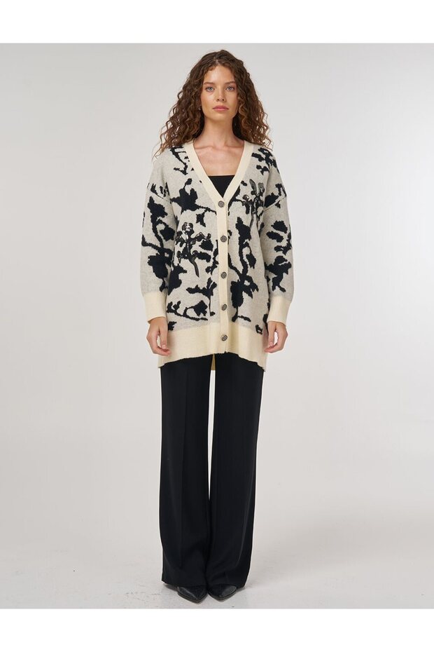 Payet İşlemeli Triko Hırka Krem - 3