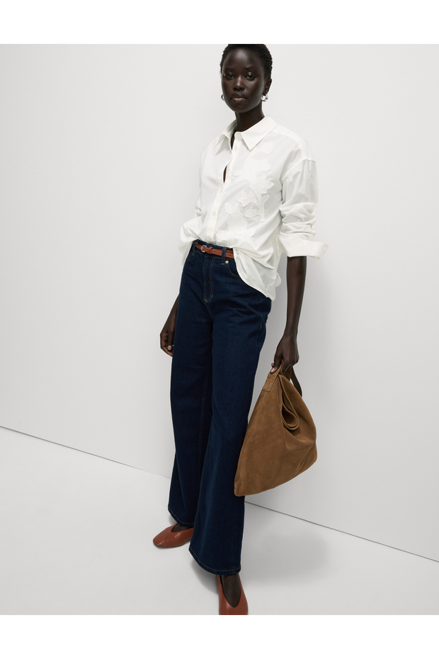 Saf Pamuklu Aplikeli Düğmeli Gömlek - 1